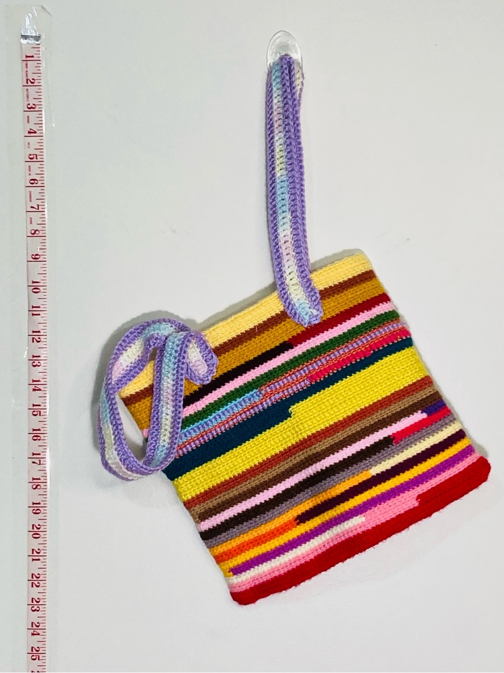 NEW 9” Square Purse Handmade Multicolor Striped Single Crochet Bag